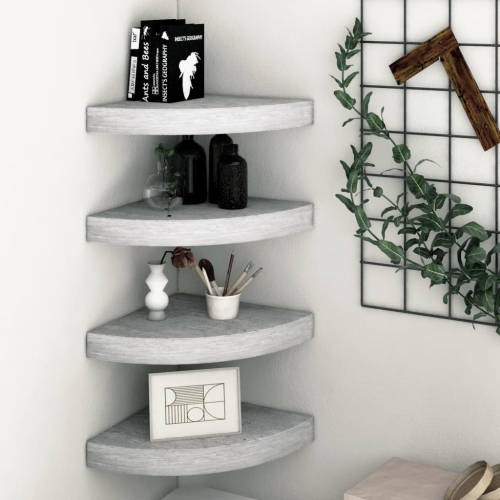 VIDAXL  Wall Corner Shelves 4 PCs Concrete 13.7"x13.7"x1.4" Mdf In Gray