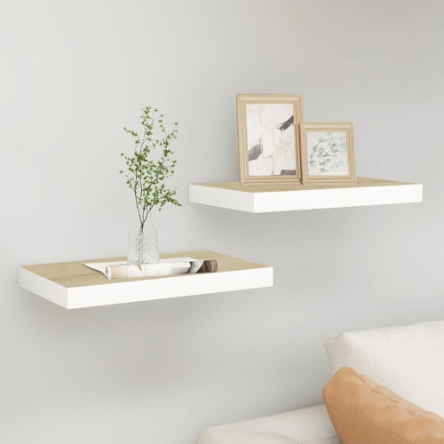 VIDAXL  Floating Wall Shelves 2 PCs Oak And 15.7"x9.1"x1.5" Mdf In White