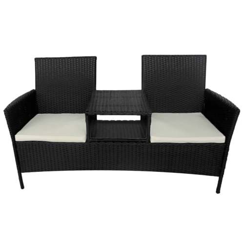 vidaXL 2-Seater Patio Sofa with Tea Table Poly Rattan Black