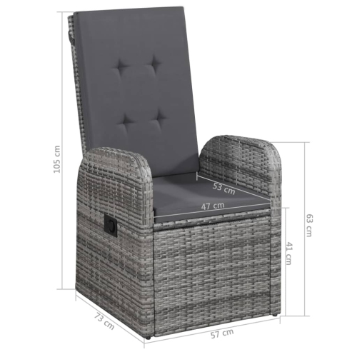 vidaXL Reclining Patio Chairs 2 pcs with Cushions Poly Rattan Gray