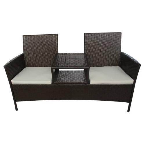 vidaXL 2-Seater Patio Sofa with Tea Table Poly Rattan Brown