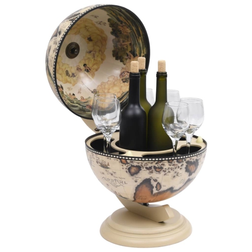 vidaXL Tabletop Globe Bar Wine Stand Eucalyptus Wood White