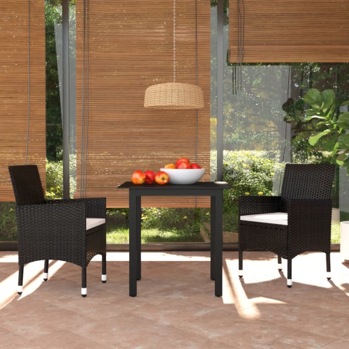 VIDAXL  3 Piece Patio Dining Set With Cushions Poly Rattan In Black