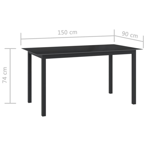 vidaXL Patio Table Black 59.1"x35.4"x29.1" Aluminum and Glass