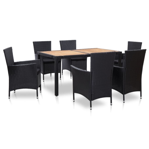 VIDAXL  7 Piece Patio Dining Set With Cushions Poly Rattan In Black