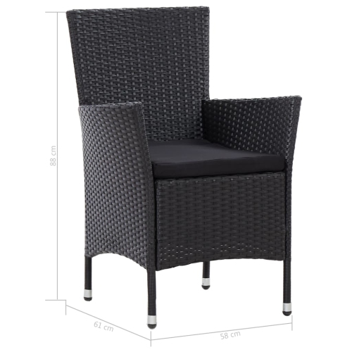 vidaXL 7 Piece Patio Dining Set with Cushions Poly Rattan Black