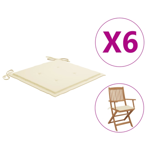 Coussins de chaise de jardin VidaXL, crème, 6 pièces, tissu, 15.7 x 15,7 x 1,2 po