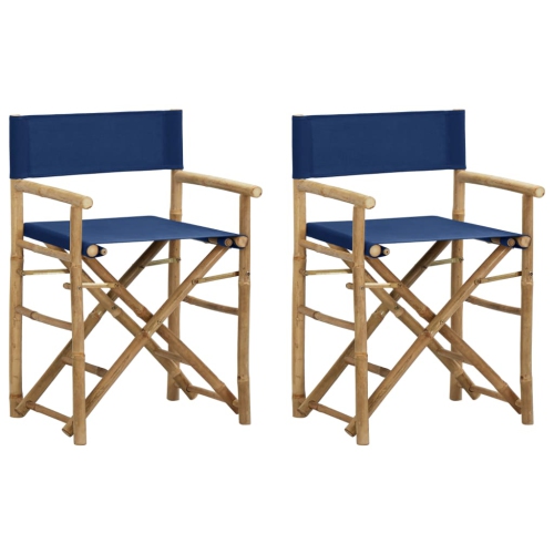 VIDAXL  Folding Director's Chairs 2 PCs Blue Bamboo And Fabric