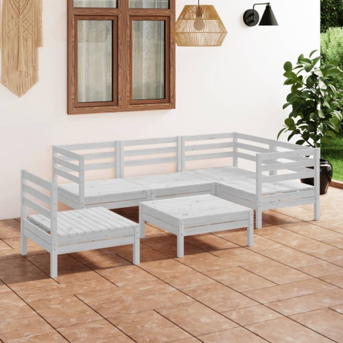 vidaXL 6 Piece Patio Lounge Set Solid Pinewood White