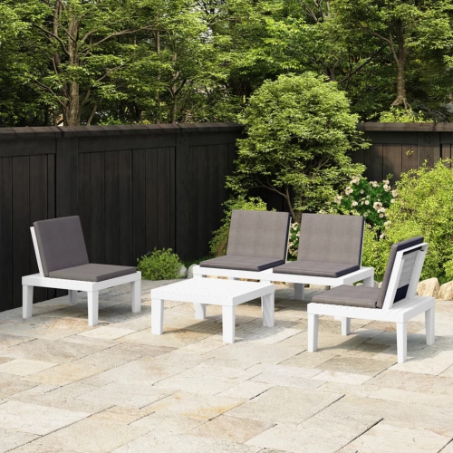 vidaXL 4 Piece Patio Lounge Set with Cushions Plastic White