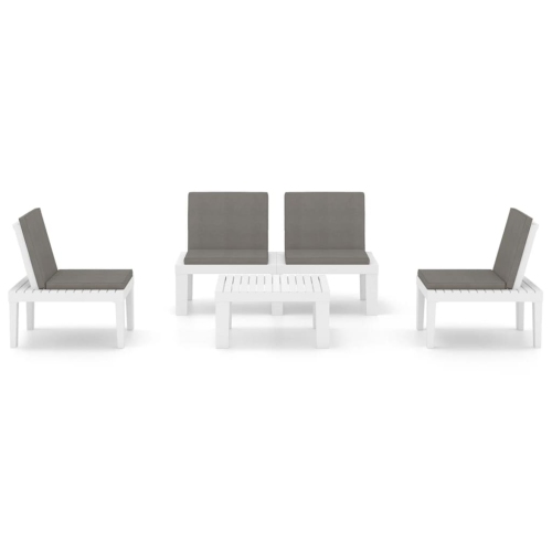 vidaXL 4 Piece Patio Lounge Set with Cushions Plastic White