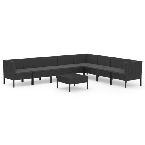 Ensemble de patio de 9 pièces VIDAXL avec coussins en poly rotin noir
