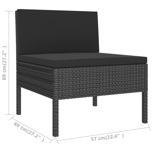 Ensemble de patio de 9 pièces VIDAXL avec coussins en poly rotin noir