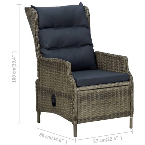 Chaise de patio inclinable VidaXL avec coussins en rotin brun