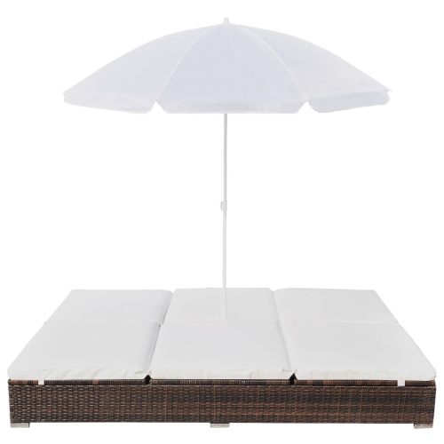 vidaXL Patio Lounge Bed with Umbrella Poly Rattan Brown