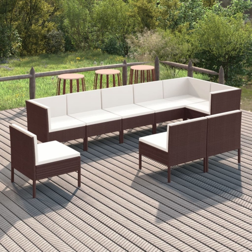 VIDAXL  9 Piece Patio Lounge Set With Cushions Poly Rattan In Brown