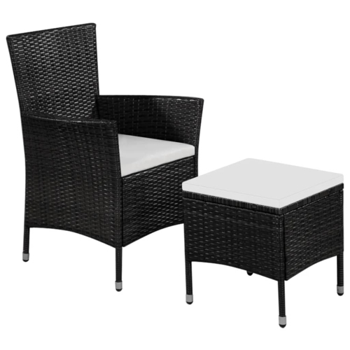 VIDAXL  Patio Chair And Stool With Cushions Poly Rattan In Black