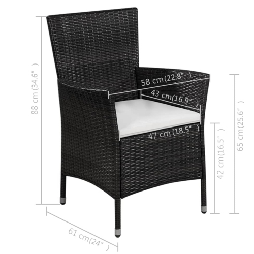 vidaXL Patio Chair and Stool with Cushions Poly Rattan Black