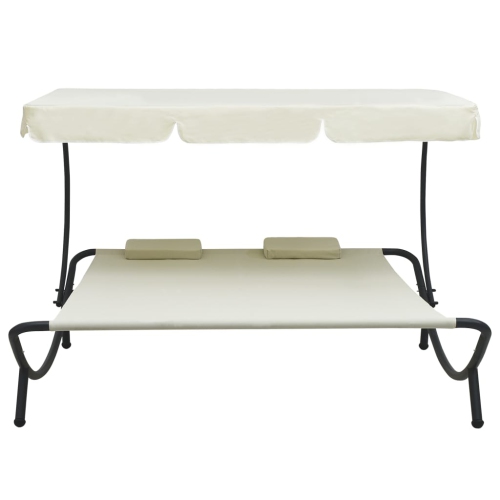 vidaXL Patio Lounge Bed with Canopy and Pillows Cream White