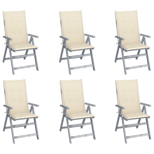 Chaises inclinables de patio VidaXL 6 pièces avec coussins en bois d’acacia massif