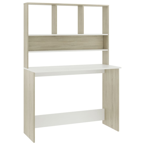 vidaXL Desk with Shelves White and Sonoma Oak 43.3"x17.7"x61.8" Chipboard