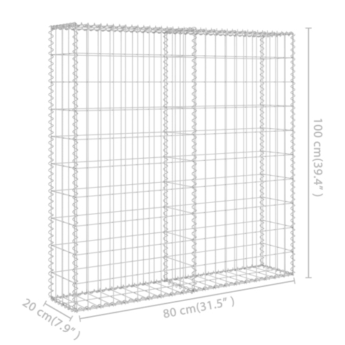 Mur VidaXL Gabion avec couvercles en acier galvanisé, 31.5 x 7,87 x 39,4 po