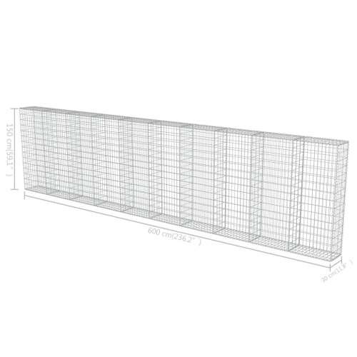 vidaXL Gabion Wall with Covers Galvanized Steel 236"x11.8"x59"