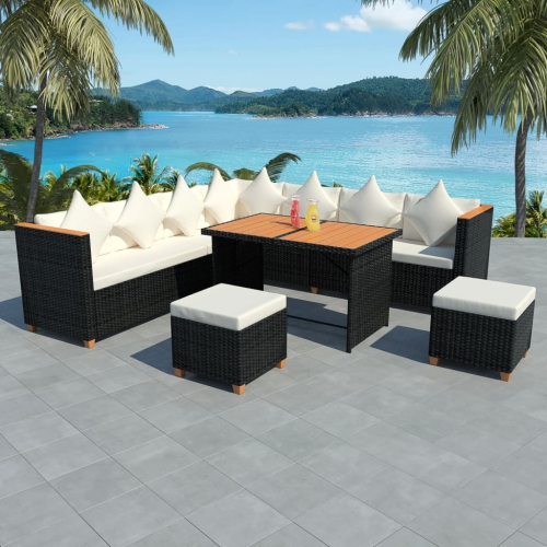 VIDAXL  7 Piece Patio Lounge Set With Cushions Poly Rattan In Black