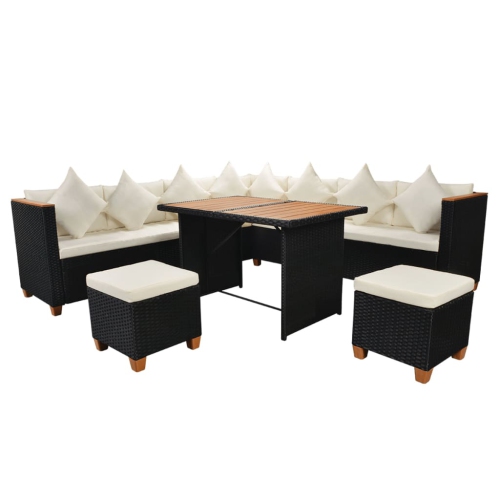vidaXL 7 Piece Patio Lounge Set with Cushions Poly Rattan Black