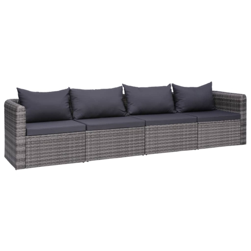 vidaXL 4 Piece Patio Sofa Set with Cushions Gray Poly Rattan
