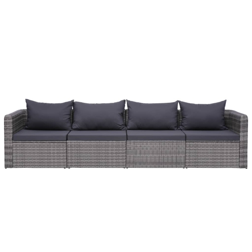 vidaXL 4 Piece Patio Sofa Set with Cushions Gray Poly Rattan