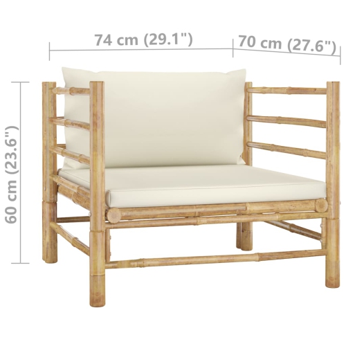 vidaXL Patio Sofa with Cream White Cushions Bamboo