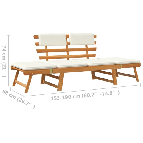 vidaXL Patio Bench with Cushions 2-in-1 74.8” Solid Acacia Wood