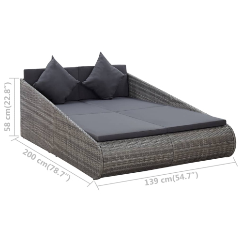 vidaXL Patio Bed Gray 78.7"x54.7" Poly Rattan
