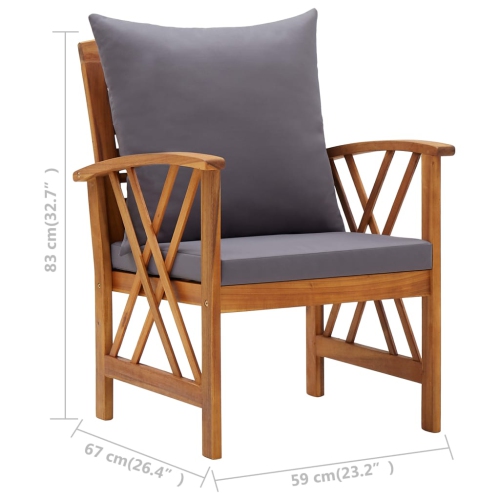 Chaises de patio VidaXL avec coussins 2 pièces en bois d’acacia massif