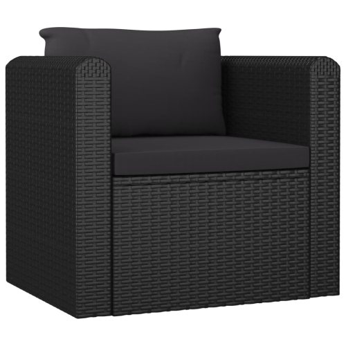 vidaXL Single Sofa with Cushions Poly Rattan Black