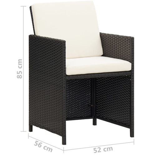 Chaises de patio VidaXL 2 pièces avec coussins et coussins en poly rotin noir