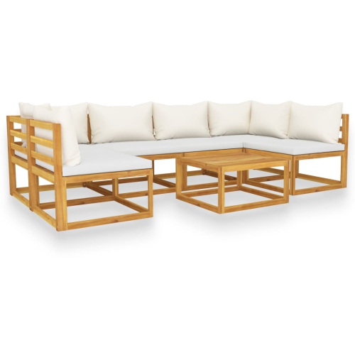 vidaXL 7 Piece Patio Lounge Set with Cushion Cream Solid Acacia Wood
