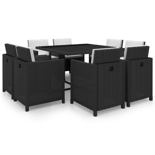 VIDAXL  9 Piece Patio Dining Set With Cushions Poly Rattan In Black