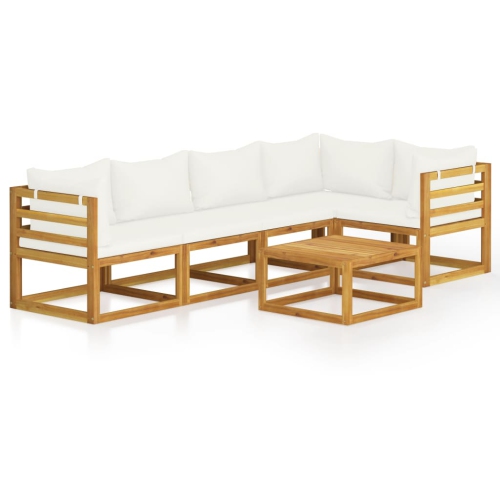 vidaXL 6 Piece Patio Lounge Set with Cushion Cream Solid Acacia Wood