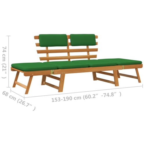 vidaXL Patio Bench with Cushions 2-in-1 74.8" Solid Acacia Wood