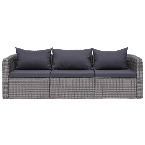 vidaXL 3 Piece Patio Sofa Set with Cushions Gray Poly Rattan