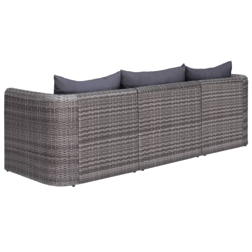 vidaXL 3 Piece Patio Sofa Set with Cushions Gray Poly Rattan