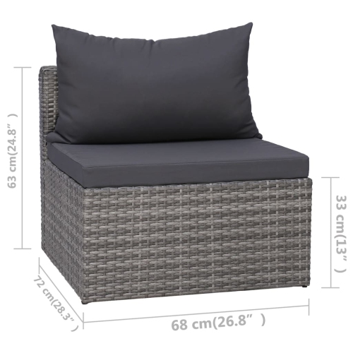 vidaXL 3 Piece Patio Sofa Set with Cushions Gray Poly Rattan