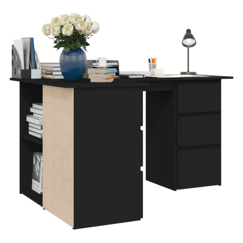 vidaXL Corner Desk Black 57.1"x39.4"x29.9" Chipboard