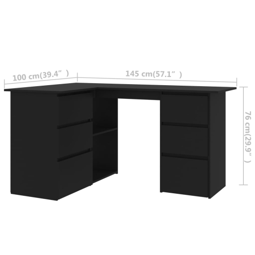vidaXL Corner Desk Black 57.1"x39.4"x29.9" Chipboard