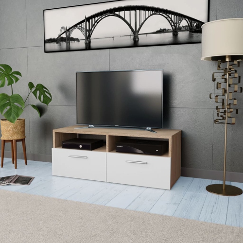 VIDAXL  Tv Cabinet Chipboard 37.4"x13.8"x14.2" Oak And In White