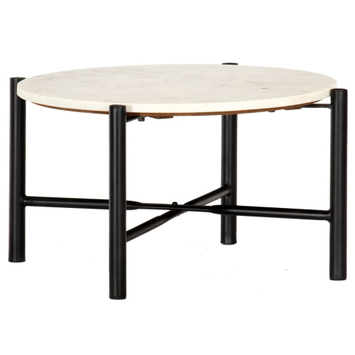 vidaXL Coffee Table White 23.6"x23.6"x13.8" Real Stone with Marble Texture