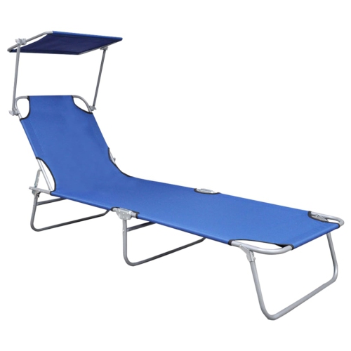 vidaXL Folding Sun Lounger with Canopy Blue Aluminium