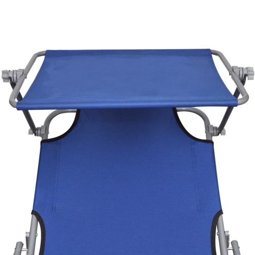 vidaXL Folding Sun Lounger with Canopy Blue Aluminium